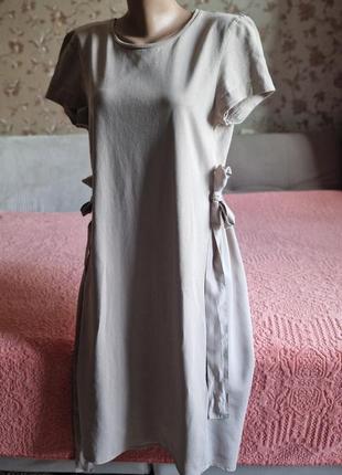 Женское повседневное cos  платье бежевого цвета коттон шелк1 фото