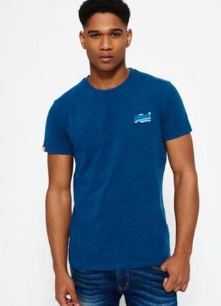 Стильная футболка синий меланж superdry, made in india, оригинал, молниеносная отправка