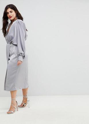 Платье миди selenia с длинными рукавами и подплечниками asos curve2 фото