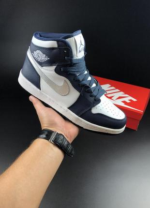 Nike air jordan 1 retro кроссовки мужские кожаные отличное качество высокие найк джордан осенние кожа кожа кожаные синие