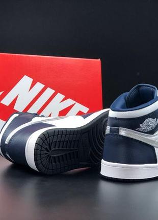 Nike air jordan 1 retro кросівки чоловічі шкіряні відмінна якість високі найк джордан осінні шкіра шкіряні сині2 фото