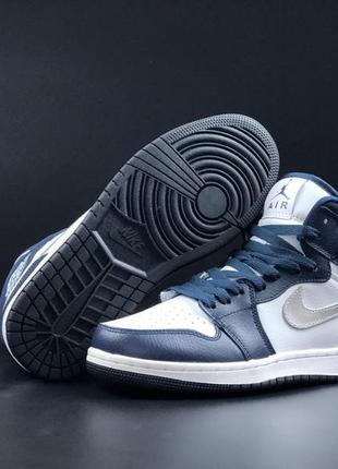Nike air jordan 1 retro кросівки чоловічі шкіряні відмінна якість високі найк джордан осінні шкіра шкіряні сині5 фото