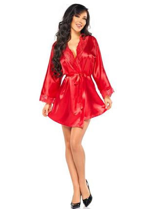 Sherie peignoir beauty night красный атласный халат с кружевом6 фото