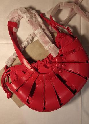 Сумка bottega veneta shell small красная винтажная
