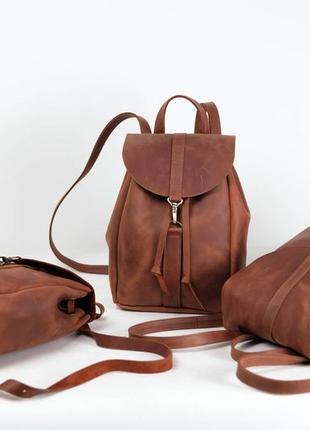 Кожа. ручная работа. кожаный коричневый рюкзак, рюкзачок3 фото