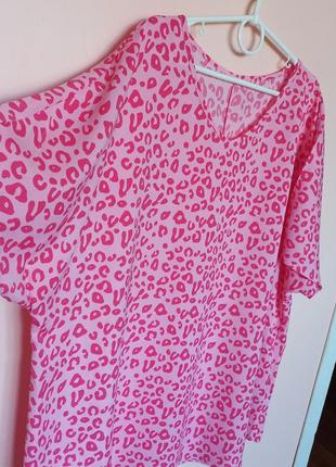 Розовая леопардовая батальная блузка, блуза шифоновая батал 60-62 г.2 фото
