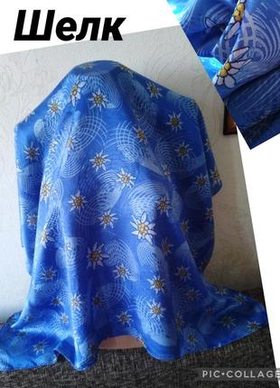Натуральный фактурный шелк, платок "эдельвейсы", 87*86