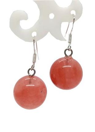 💗🌺 срібні сережки кульки натуральний камінь рожевий халцедон срібло 9252 фото