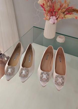 Весільні атласні балетки для нареченої в стилі manolo blahnik1 фото