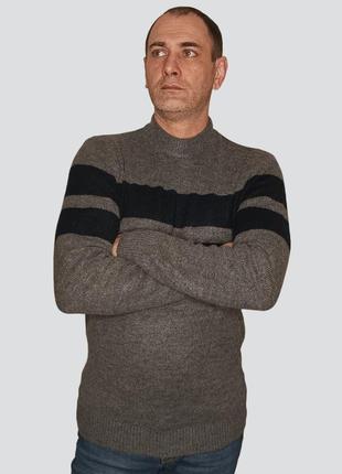 Теплый мужской свитер вязаный серый размер m