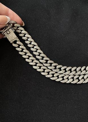 Базовая кубинская цепочка цепи с фианитами бренда vlamary (унисекс, женская, мужская)