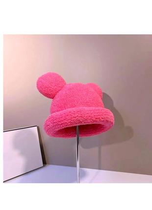 Шапка микки маус с ушками и отворотом (менные маус, мышонок, мишка, тидди), розовая