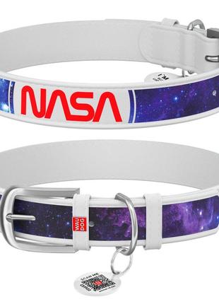 Нашийник для собак шкіряний waudog design з "nasa21" xl ш 35 мм д 46-60 см білий