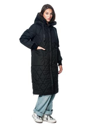 Пальто женское зимнее стёганое с капюшоном и  с разрезами внизу мятного цвета 46р -54р3 фото
