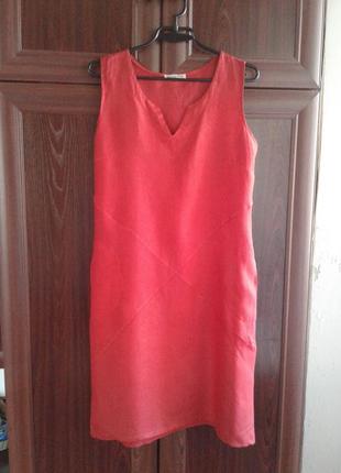 Тоненькое льняное красное платье без рукавов italian style италия