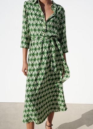 Zara -60% 💛 платье роскошное стильное принт xs7 фото