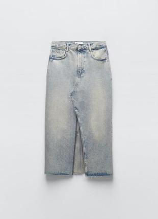 🔥🔥🔥 zara -60% юбка джинсовая синяя с разрезом мом, xs2 фото
