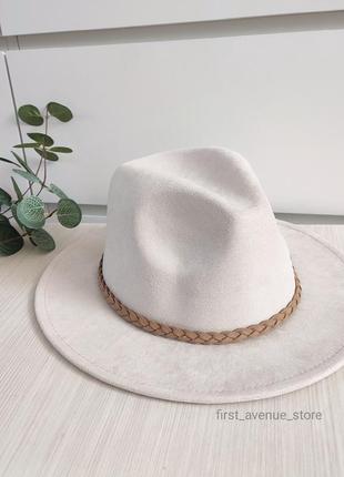 Капелюх федора жіночий кремовий білий беж, замшевий фетровий шляпа осіння1 фото