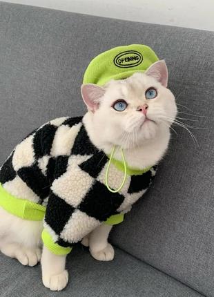 Чорно-білий светр, картата кофта для собак і котів, теплий одяг, зимова куртка для собак і котів8 фото