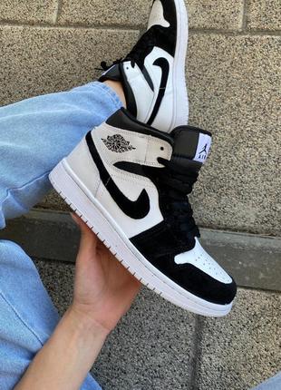 Зимние кроссовки nike air jordan 1 black/white fur