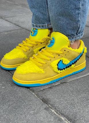 Женские кроссовки жёлтые найк данк nike sb dunk low x grateful dead bears opti yellow4 фото