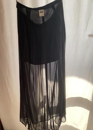 Шифоновая чёрная юбка міді7 фото