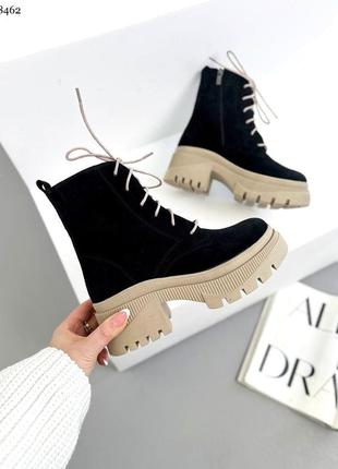 Очень удобные и стильные ботинки, черный/беж, натуральная замша, деми/зима