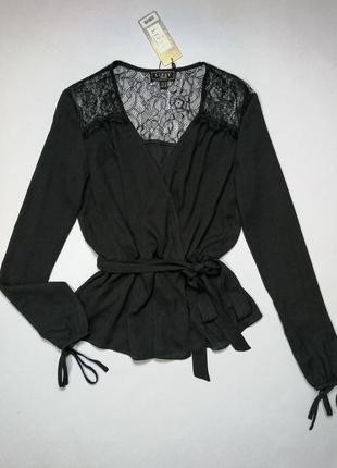 Блуза женская чёрная с кружевом lipsy london размер м