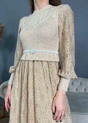 Платье женское комбинированное вязка с кружевом размер 42-446 фото