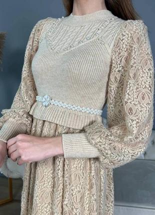 Платье женское комбинированное вязка с кружевом размер 42-448 фото