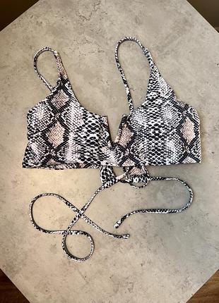 Шикарный змеиный верх купальника shein змея на завязках раздельный узор рептилия змеиная кожа