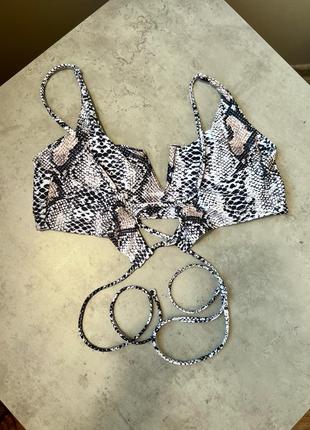 Шикарный змеиный верх купальника shein змея на завязках раздельный узор рептилия змеиная кожа