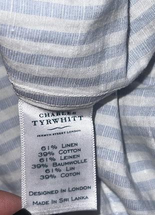 Льняная рубашка charles tyrwhitt оригинальная белая в синюю полоску3 фото