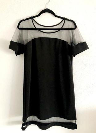 Черное платье с сеточкой мини, м-l