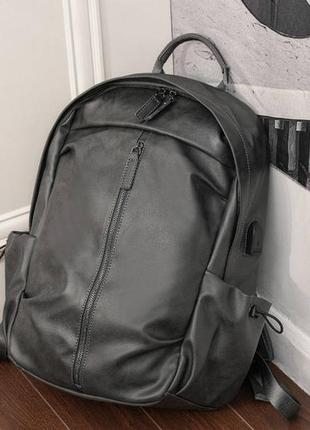 Большой мужской городской рюкзак качественный черно-серый