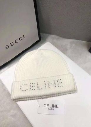 Шапка шерстяная со стразами celine