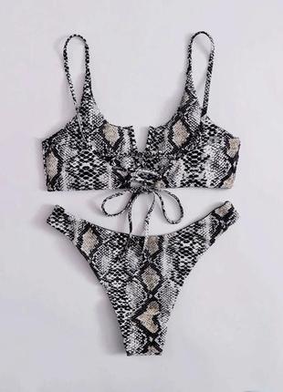Шикарный змеиный верх купальника shein змея на завязках раздельный узор рептилия змеиная кожа