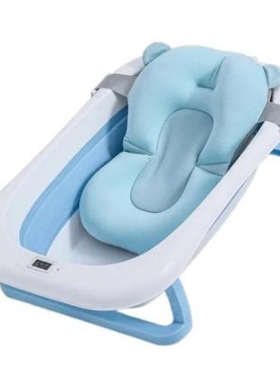 Дитяча ванночка для купання складана з термометром і подушкою блакитний колір 70*44*20 см