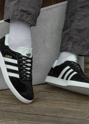 Мужские кроссовки adidas gazelle black white 40-41-44-455 фото