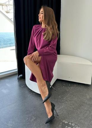 Фиолетовое платье с кулиской и разрезом2 фото
