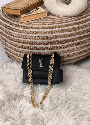 Жіноча сумка 👜 yves saint laurent sunset big chain black/silver mini chain black