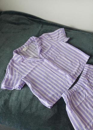 Уютная идеальная лиловая пижама пижамка в полоску2 фото