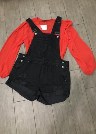 Джинсовий комбінезон шортами чорний