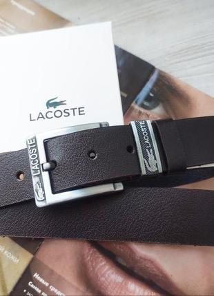 Чоловічий шкіряний ремінь lacoste темно коричневий