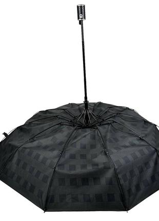 Стильный зонт полуавтомат в клетку от bellissimo, серый с черной ручкой, м0532-24 фото