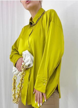 Горчичная сатиновая блуза2 фото