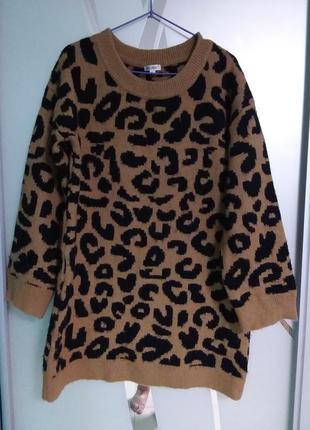 Теплий светр/джемпер з шерстю в леопардовий принт 10-14 розміру