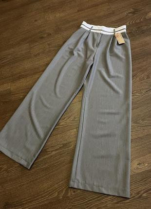 Брюки палаццо широкі з білим поясом штани з білим поясом6 фото