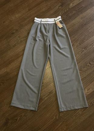 Брюки палаццо широкі з білим поясом штани з білим поясом7 фото