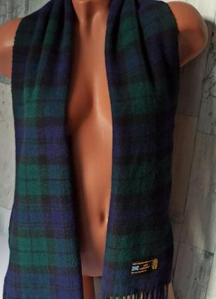 Теплый шерстяной шарф в шотландскую клетку 100% шерсть